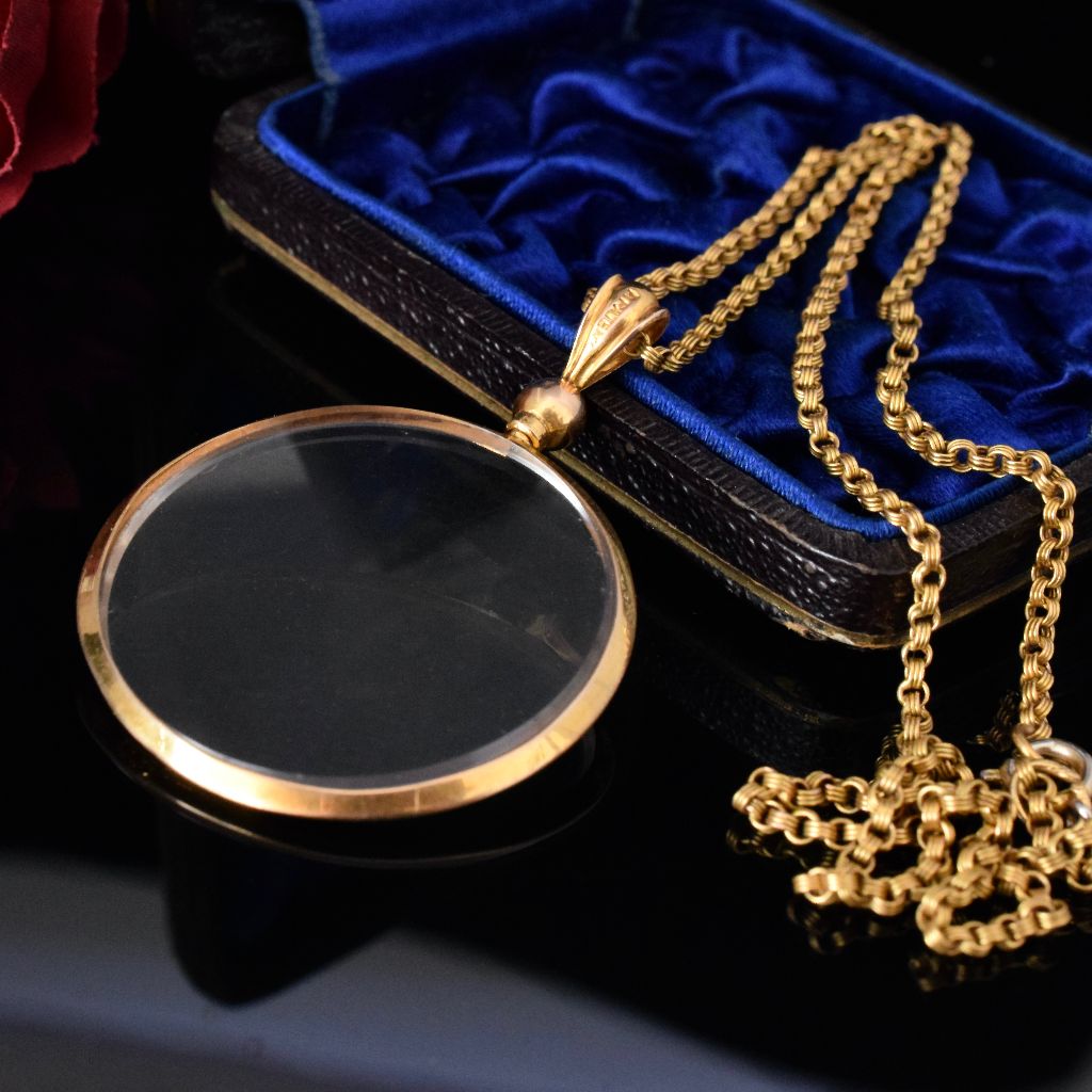 Antique Edwardian 9ct Yellow Gold Double Sided Photo Locket Dated 1908