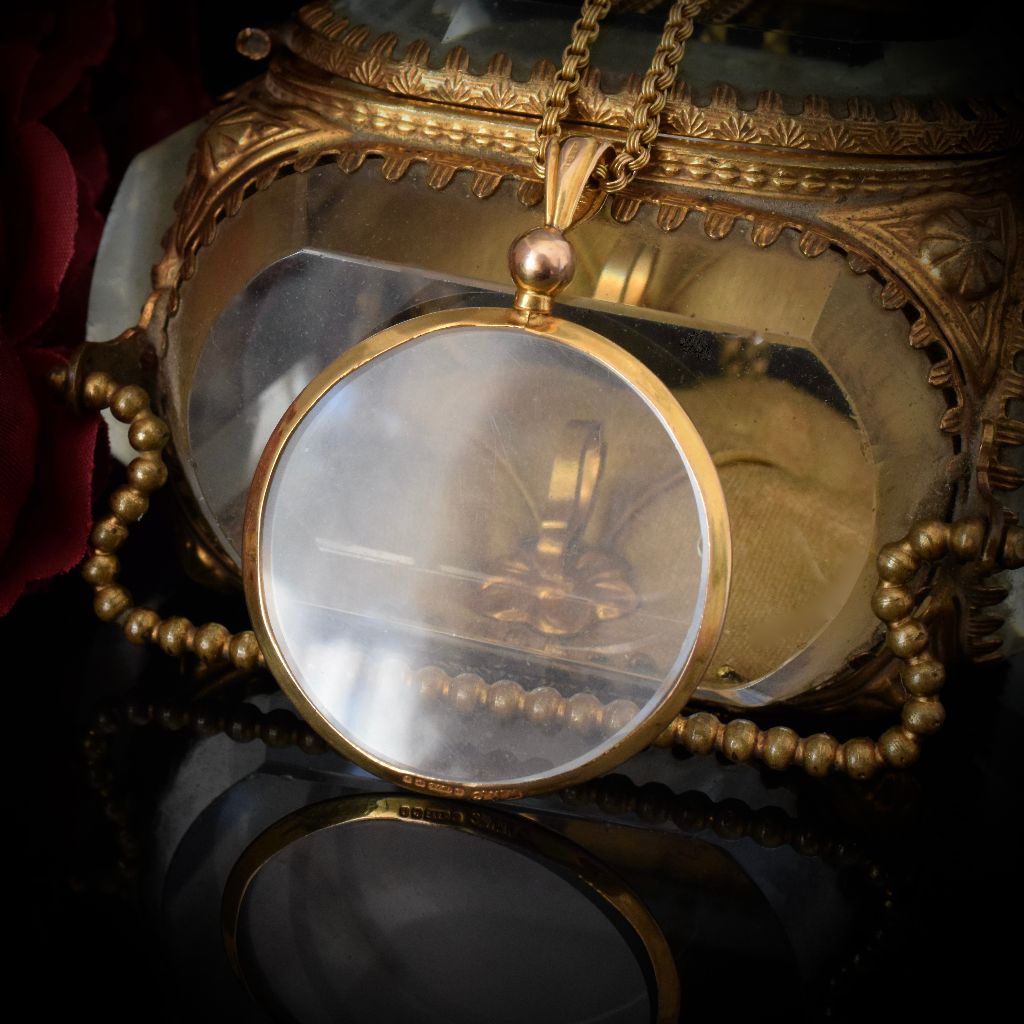 Antique Edwardian 9ct Yellow Gold Double Sided Photo Locket Dated 1908