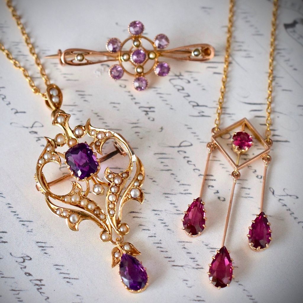 Incredibly Rare 9ct Rose Gold Rhodolite Garnet Lavaliere C1910 J Lawrence of Melbourne