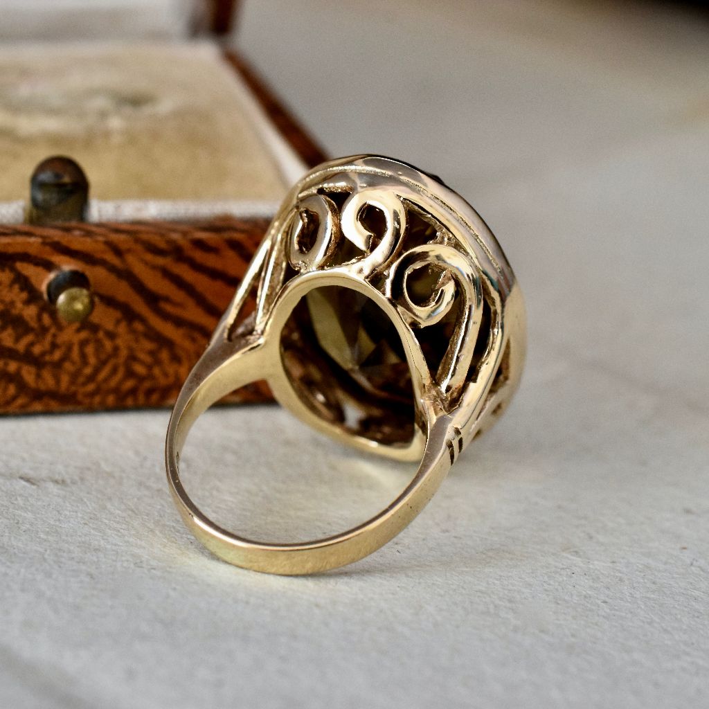 Vintage Huge 26ct Smoky Quartz 9ct Yellow Gold Ring