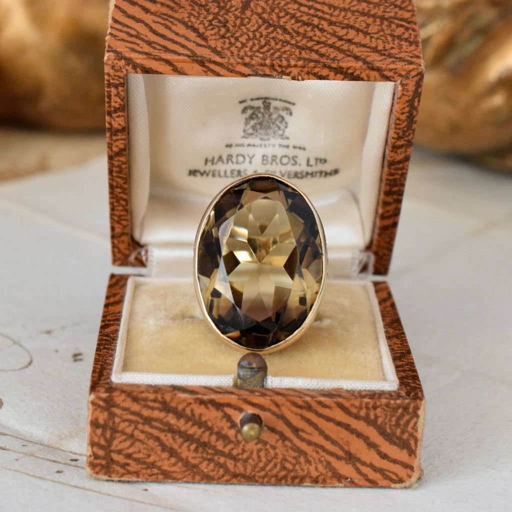 Vintage Huge 26ct Smoky Quartz 9ct Yellow Gold Ring