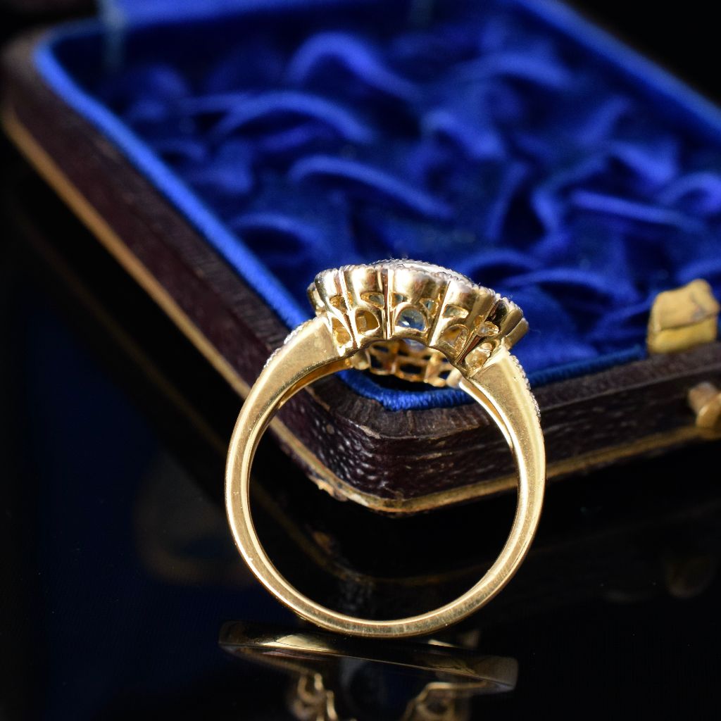 Modern 18ct Yellow Gold Aquamarine Diamond Halo Ring
