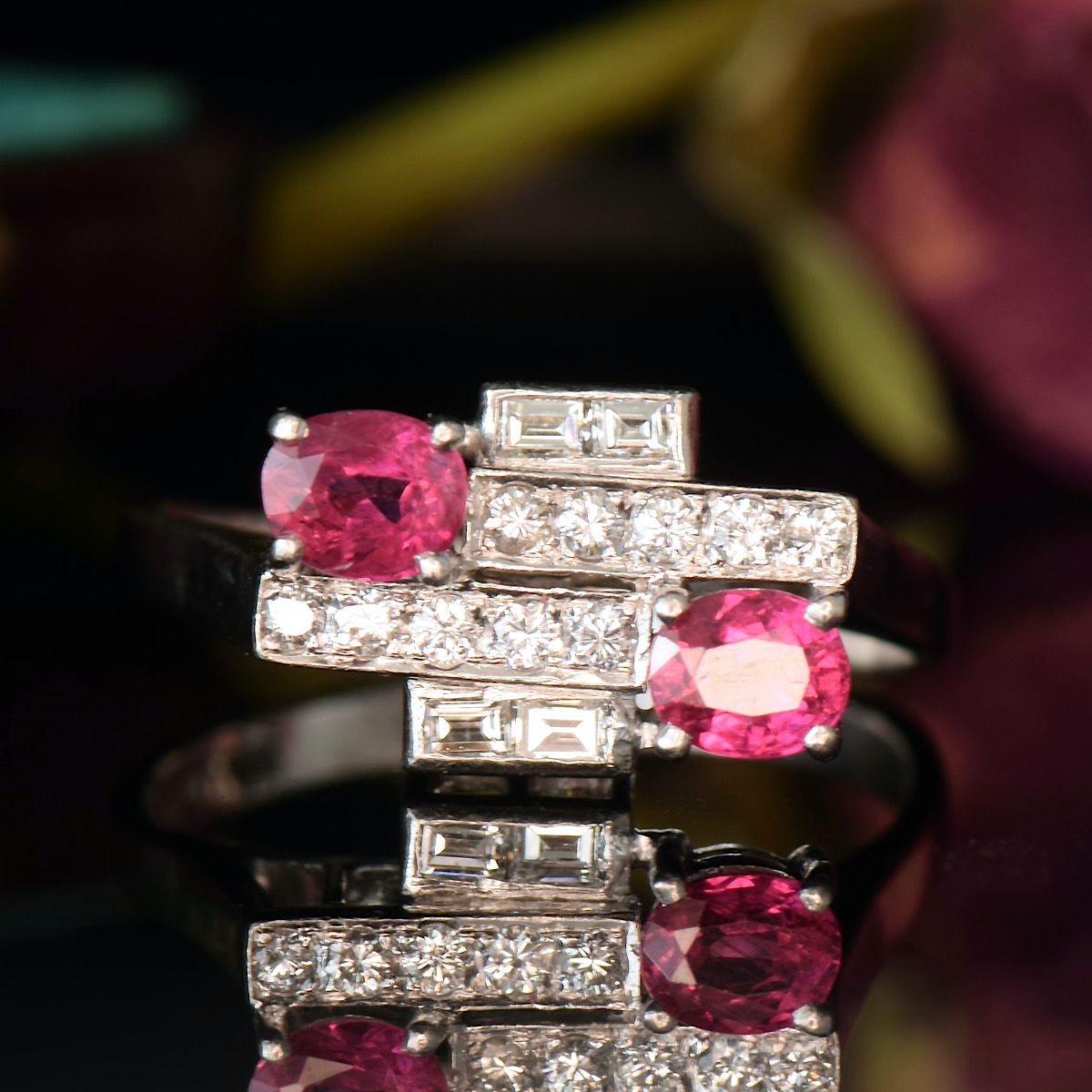 Art Deco Platinum Pink Sapphire Diamond Ring Independent Insurance/Retail Replacement Valuation For $5,500 AUD
