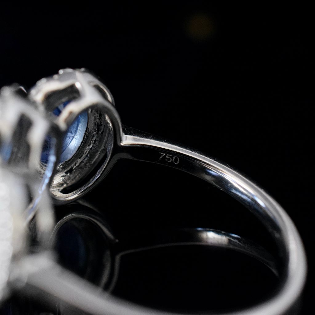 Modern 18ct White Gold Sapphire Diamond Ring