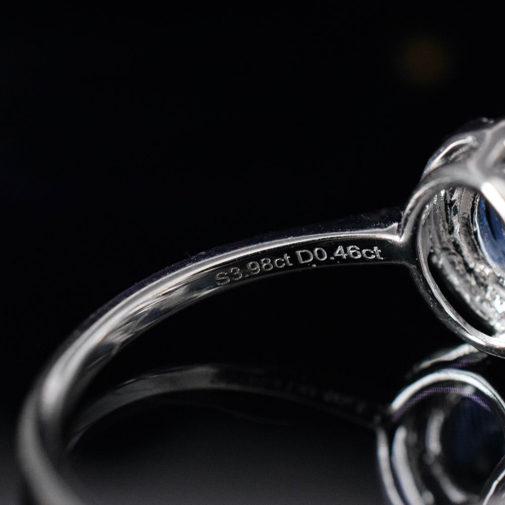 Modern 18ct White Gold Sapphire Diamond Ring