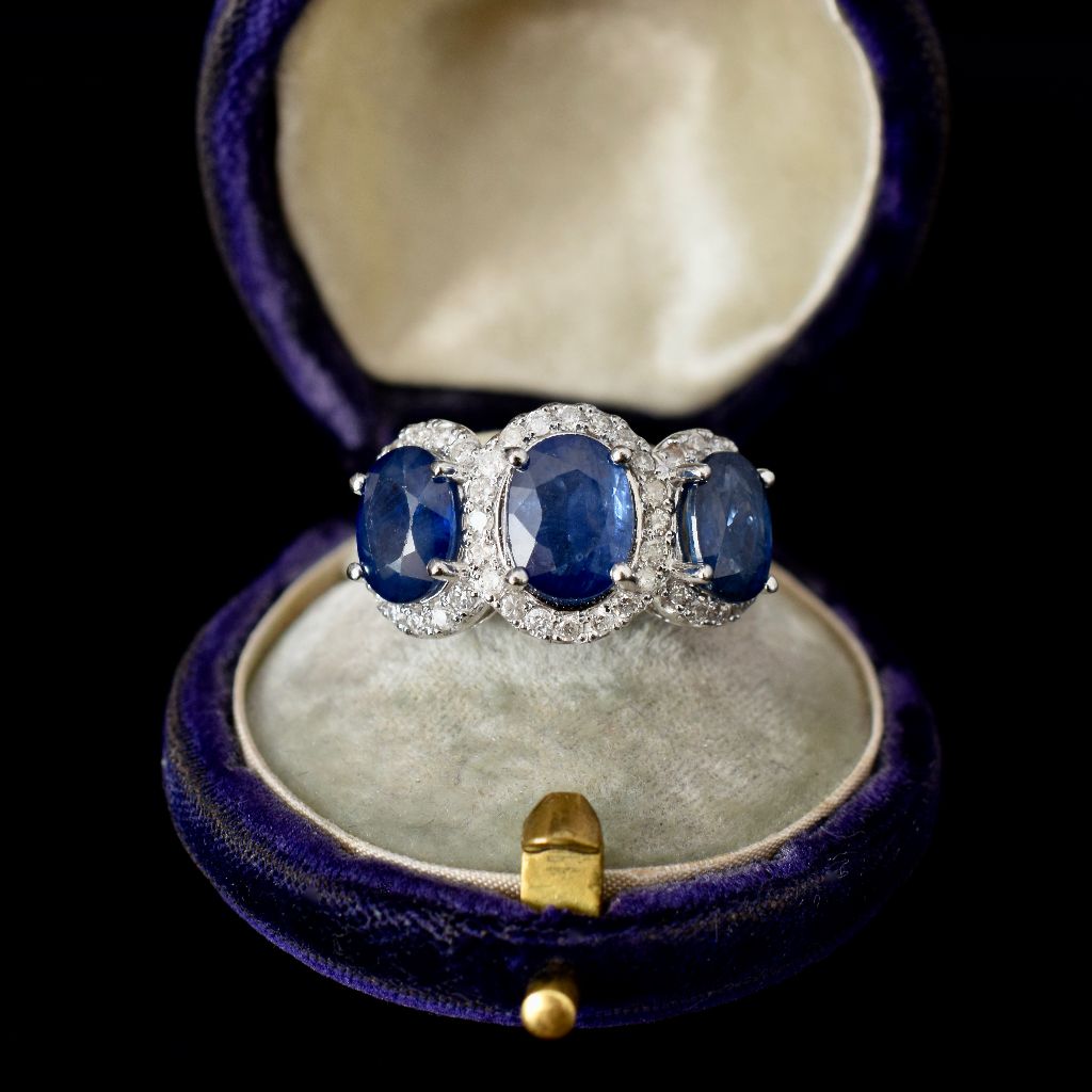 Modern 18ct White Gold Sapphire Diamond Ring
