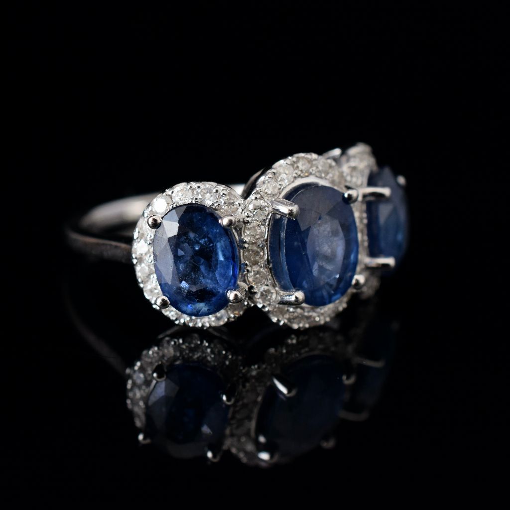 Modern 18ct White Gold Sapphire Diamond Ring