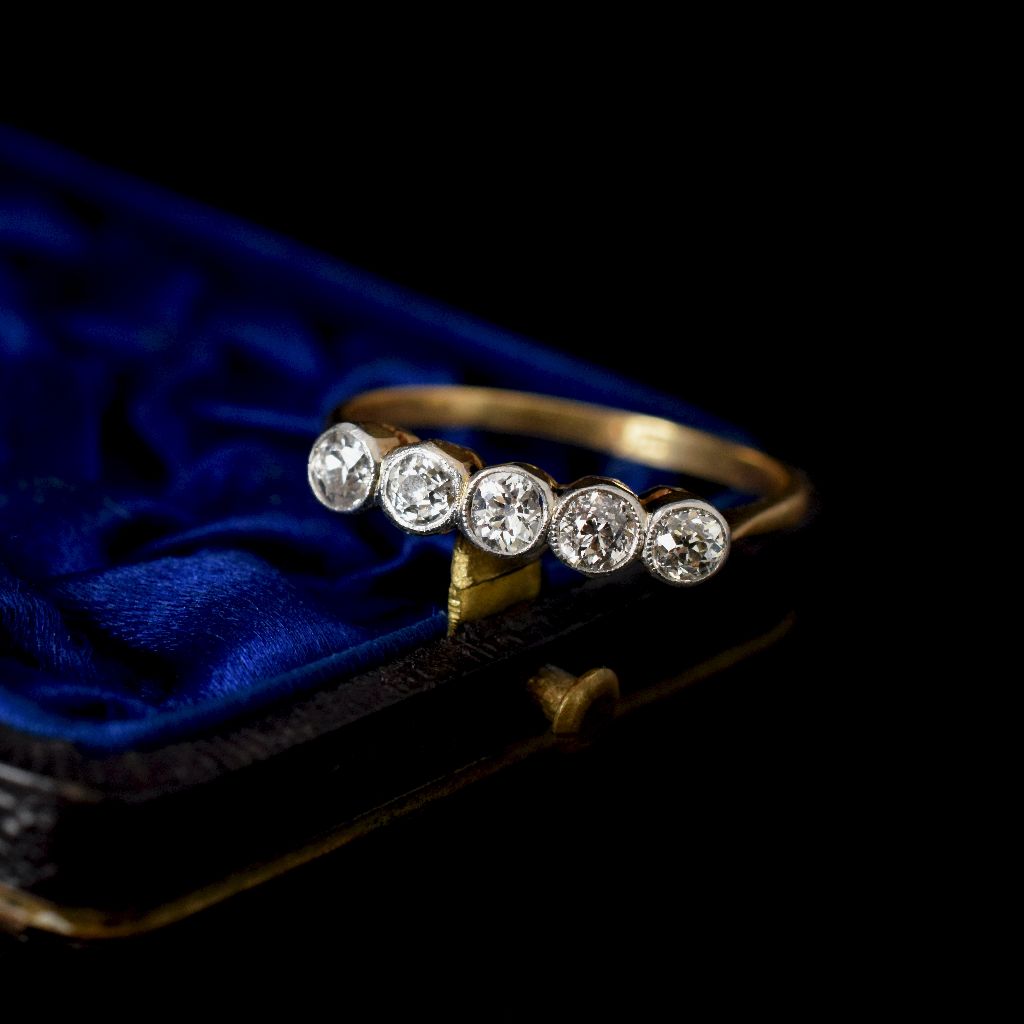 Antique Edwardian 18ct Yellow Gold Five Stone 0.80cts Diamond Ring Circa 1910
