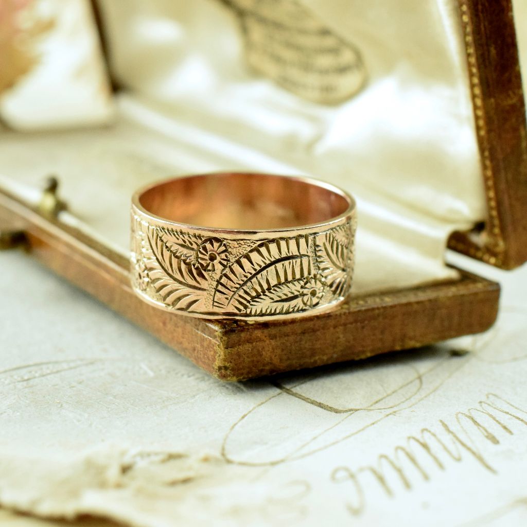 Antique Early Australian 9ct Rose Gold Wide Patterned Cigar Band By H.G. Rogers Circa 1915