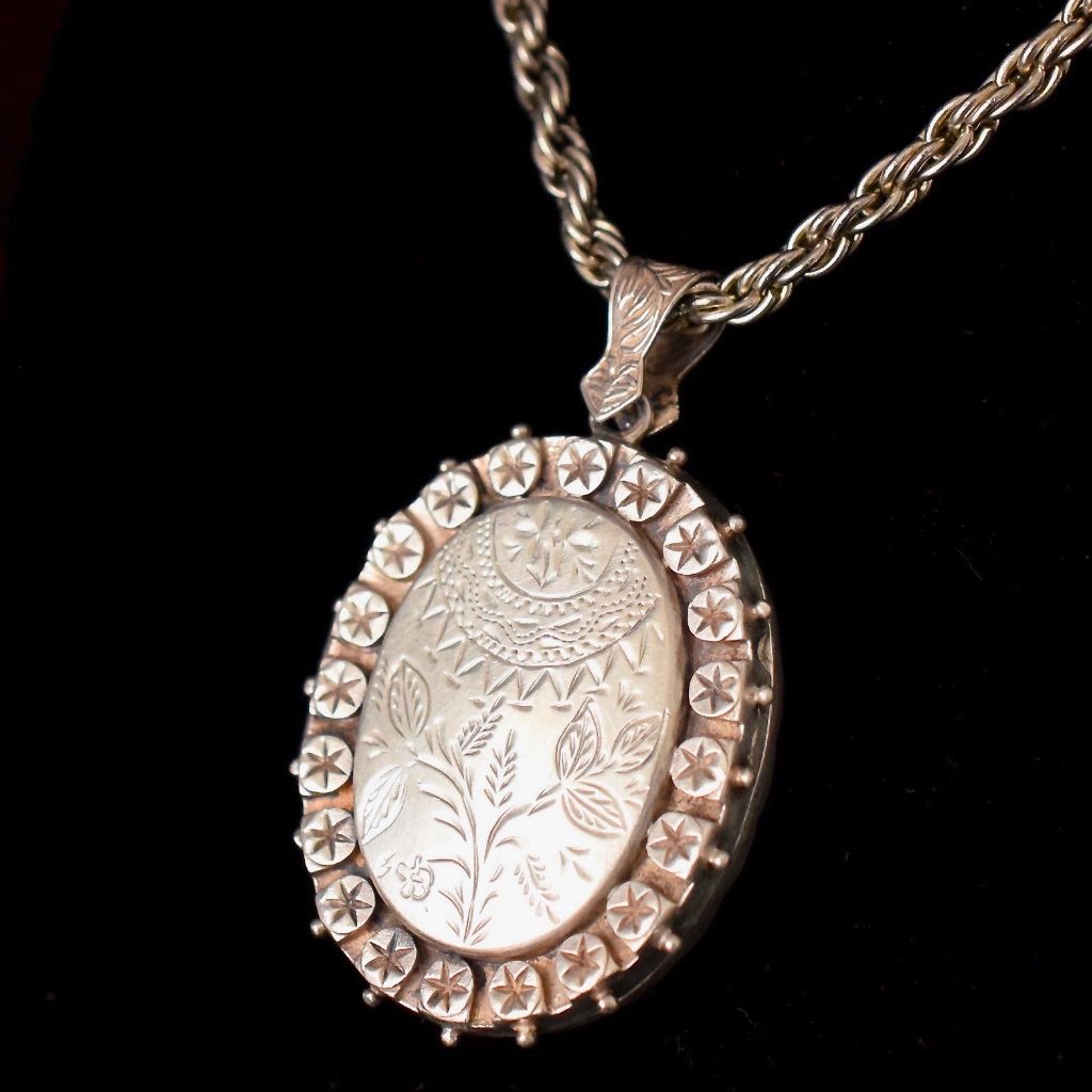 Large Antique Victorian Aesthetic Period Silver Locket Circa 1898