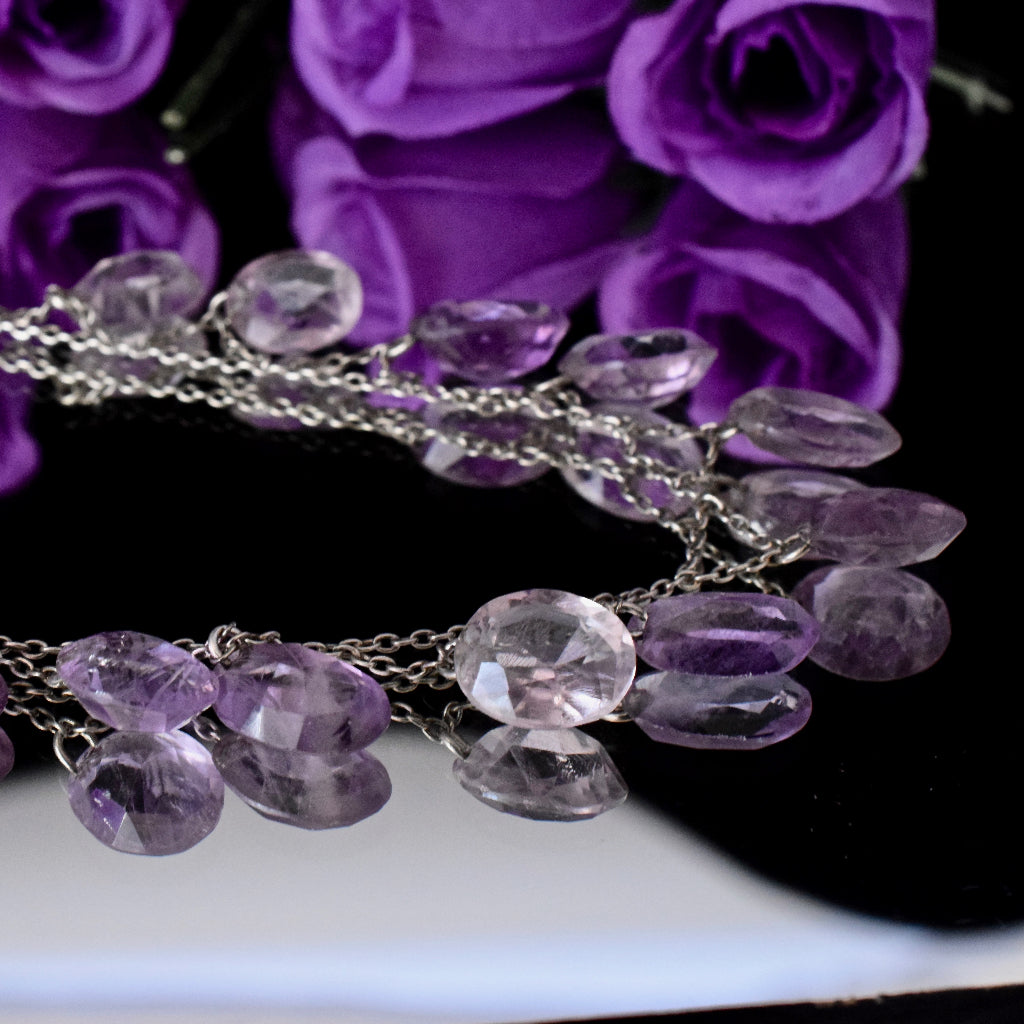 Vintage Sterling Silver Natural Amethyst Festoon Necklace