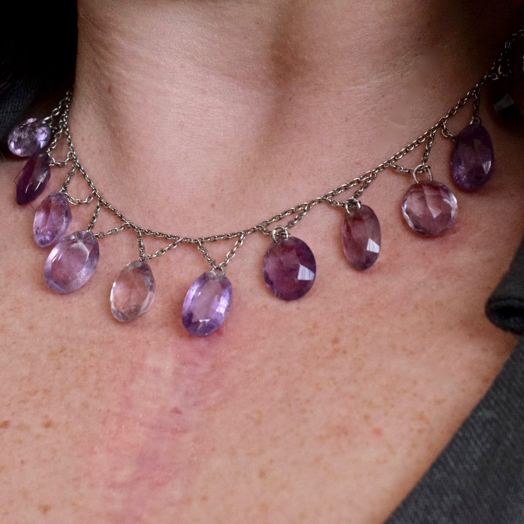 Vintage Sterling Silver Natural Amethyst Festoon Necklace