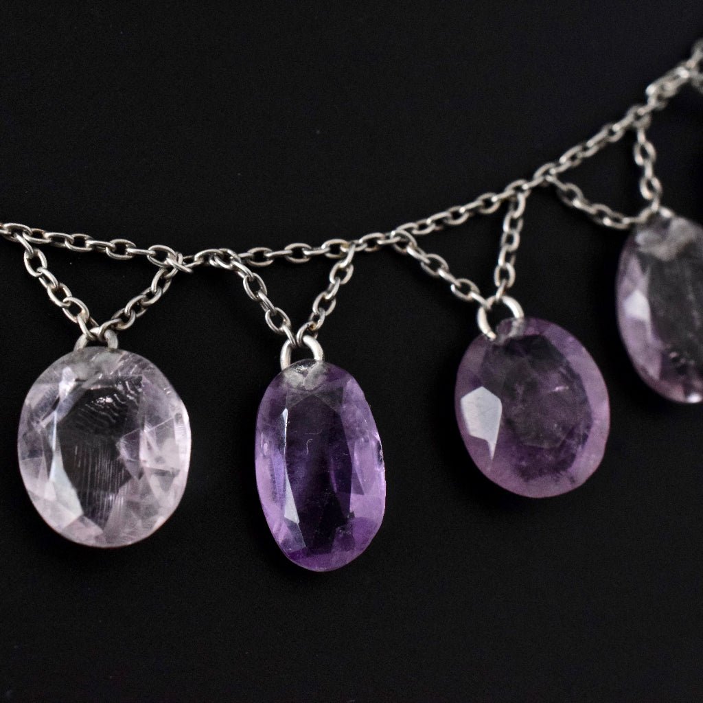 Vintage Sterling Silver Natural Amethyst Festoon Necklace
