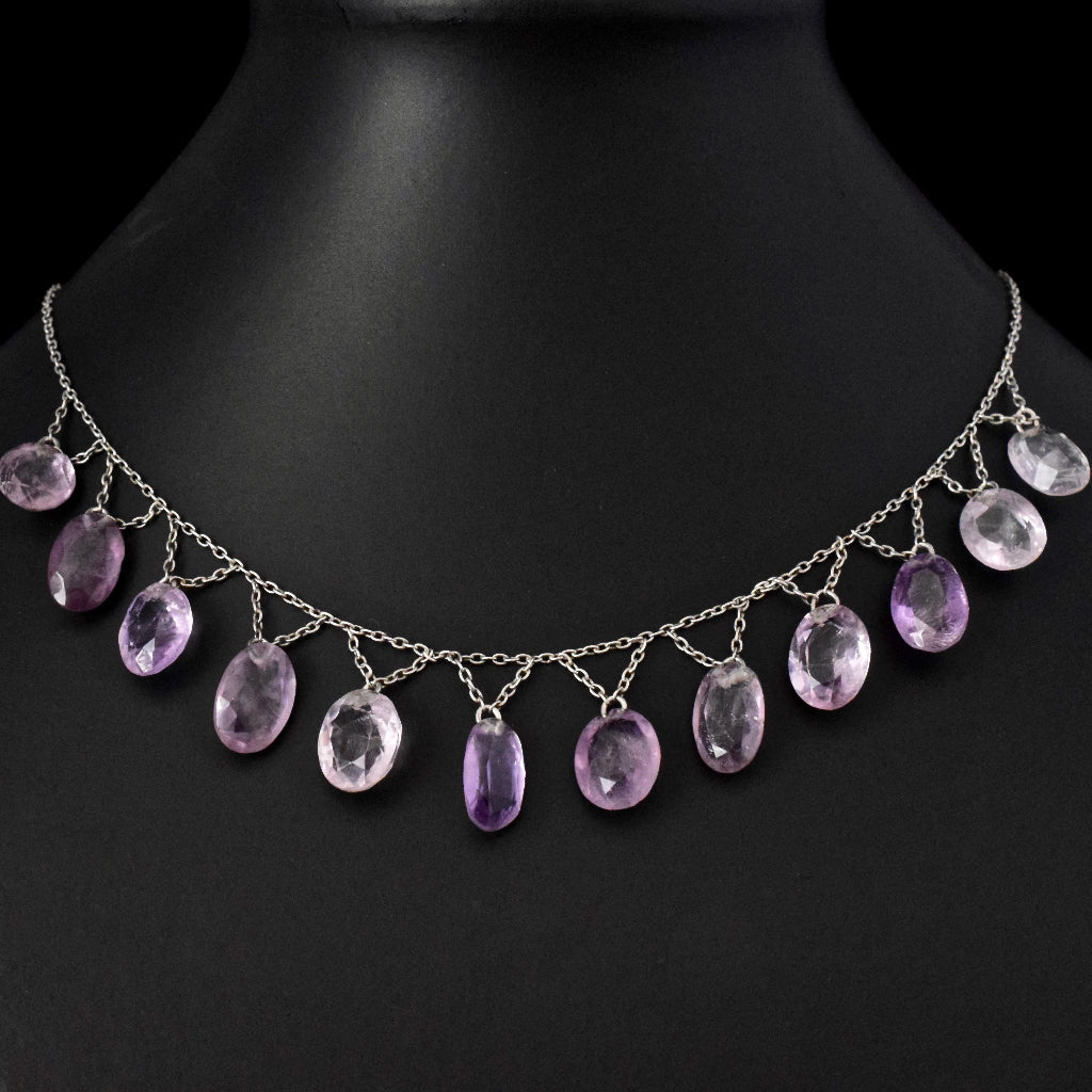Vintage Sterling Silver Natural Amethyst Festoon Necklace