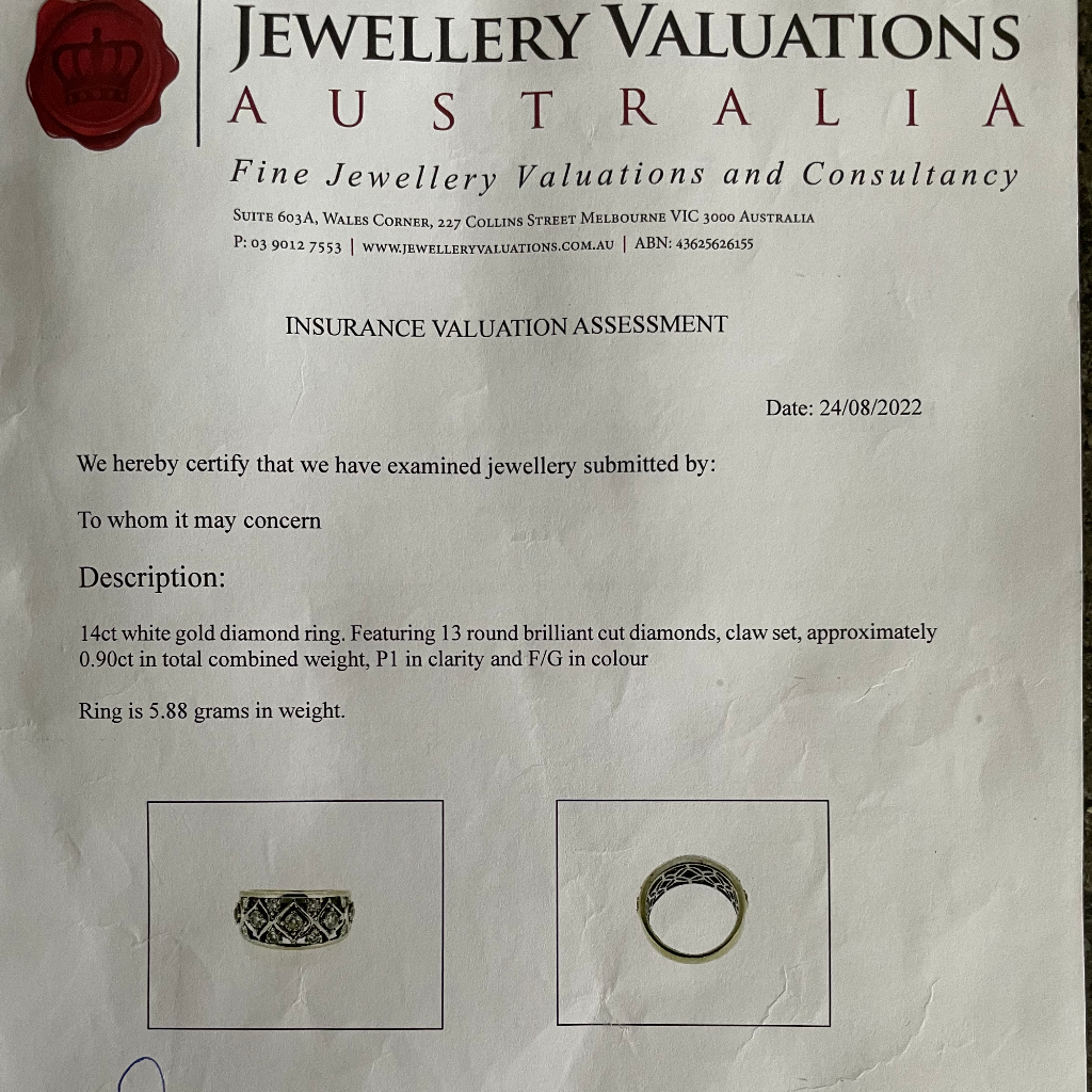 Modern 14ct White Gold And Diamond Ring 0.90ct Independent Valuation Included In Purchase For $3,950 AUD