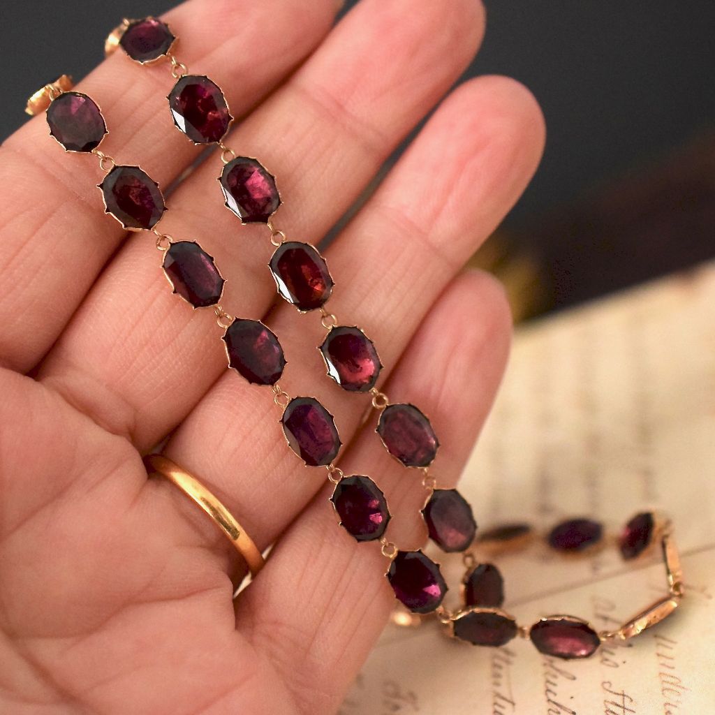 Antique Georgian Natural Garnet Riviere 9ct Gold Necklace Circa 1800