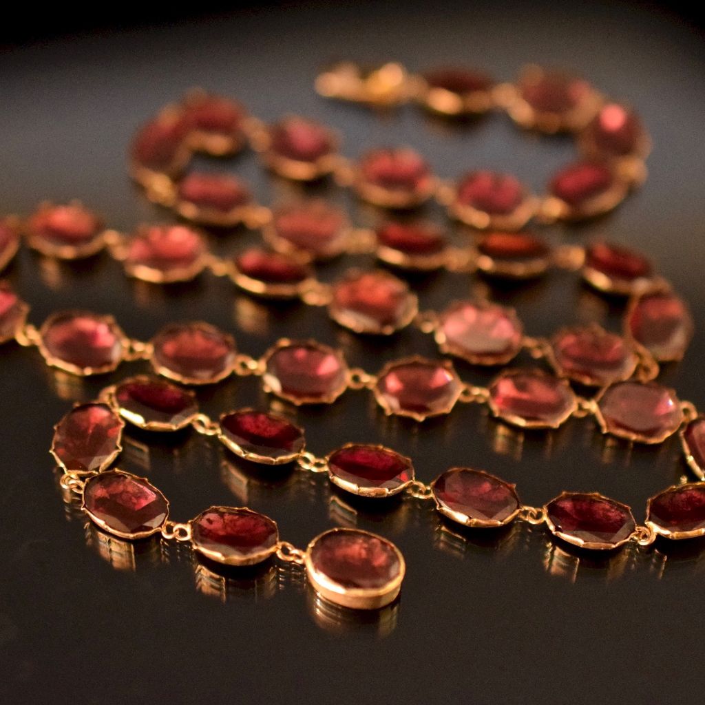 Antique Georgian Natural Garnet Riviere 9ct Gold Necklace Circa 1800