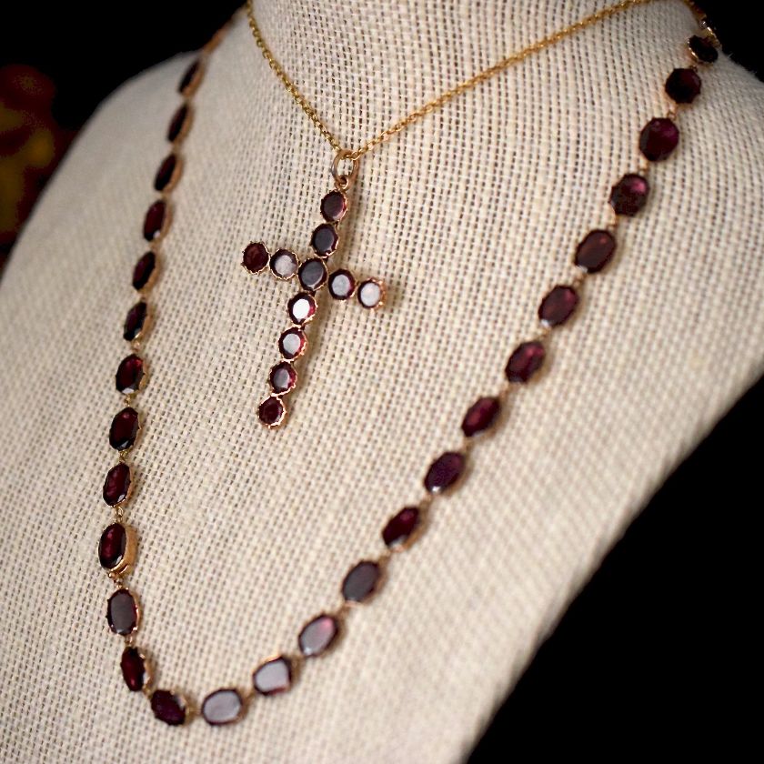 Antique Georgian Natural Garnet Riviere 9ct Gold Necklace Circa 1800