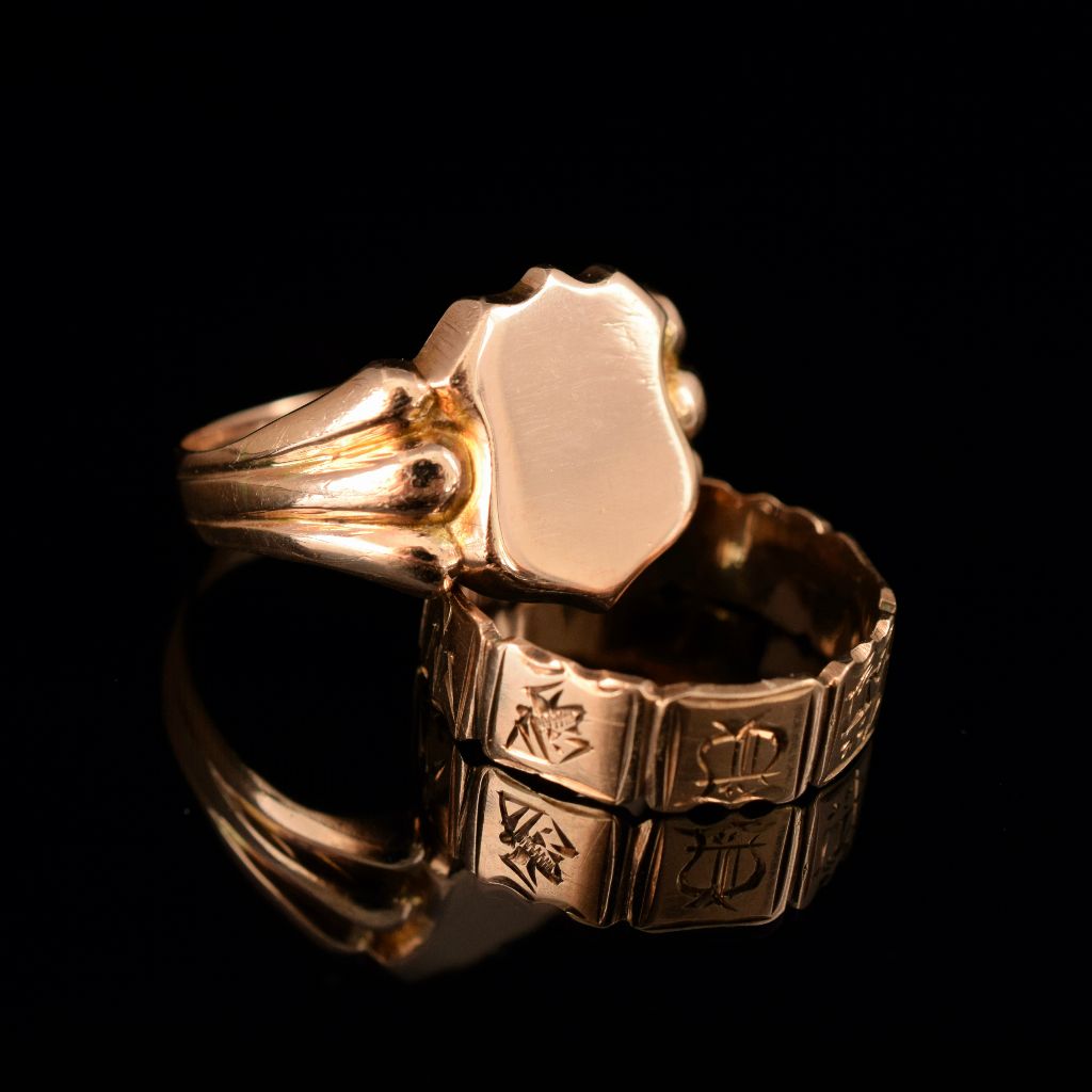 Antique 9ct Rose Gold Shield Ring Hallmarks For Birmingham 1918