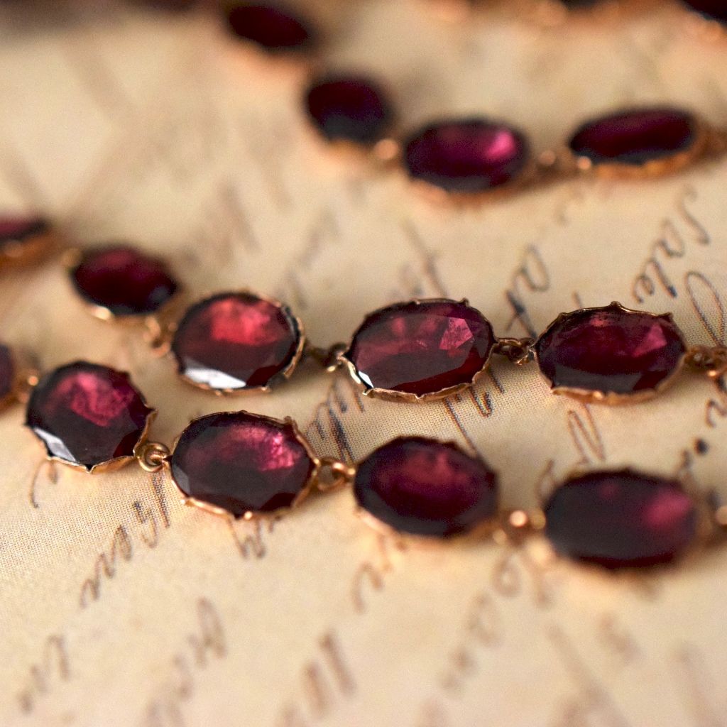 Antique Georgian Natural Garnet Riviere 9ct Gold Necklace Circa 1800