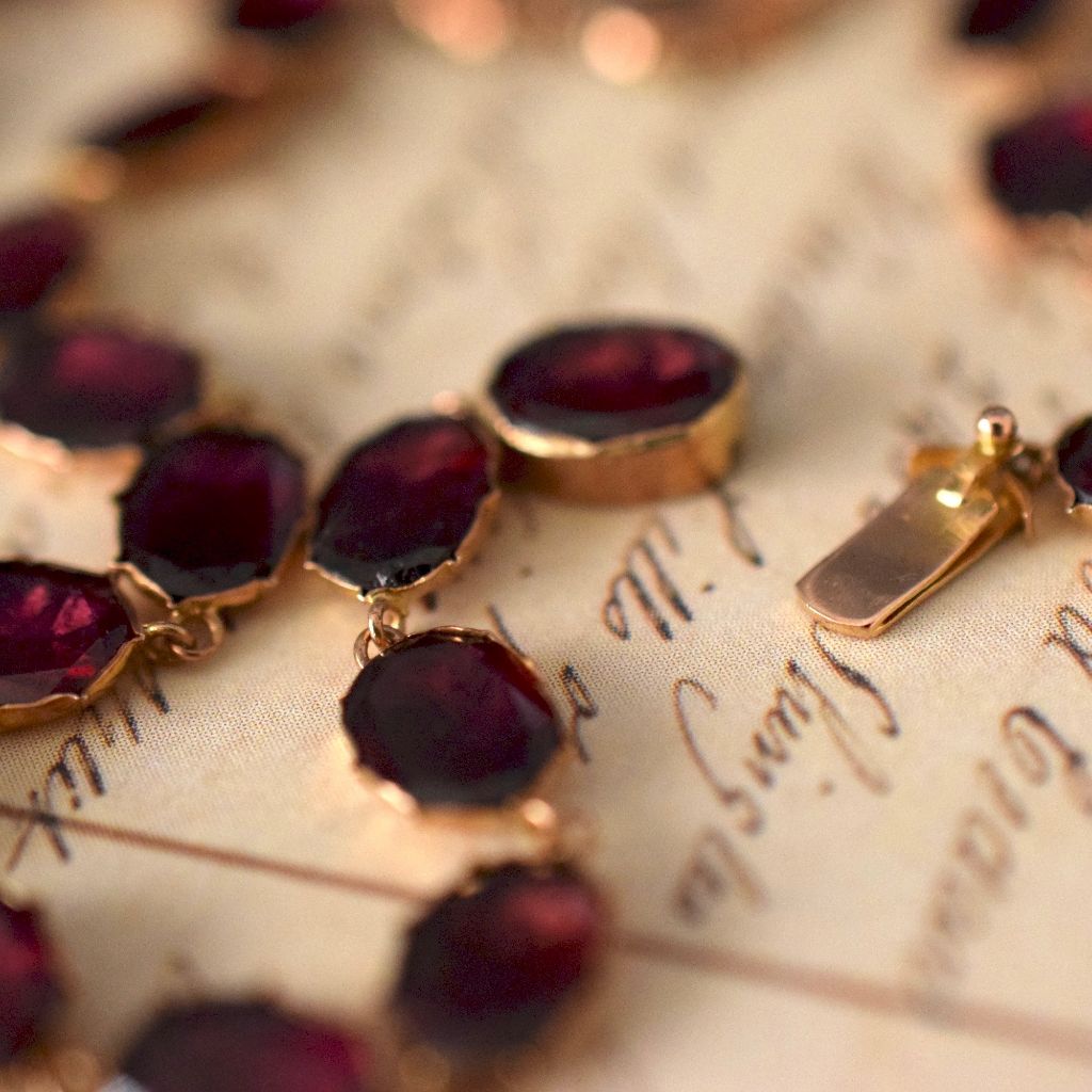 Antique Georgian Natural Garnet Riviere 9ct Gold Necklace Circa 1800