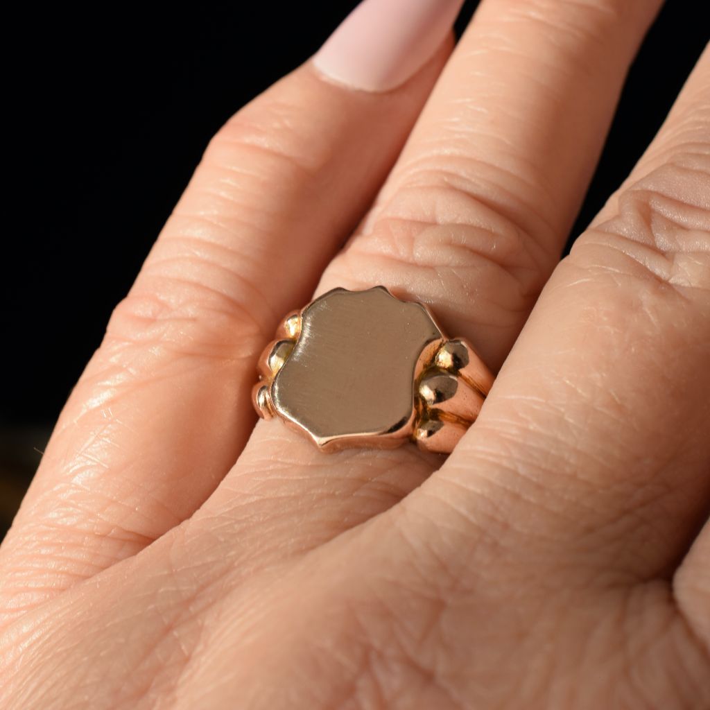 Antique 9ct Rose Gold Shield Ring Hallmarks For Birmingham 1918