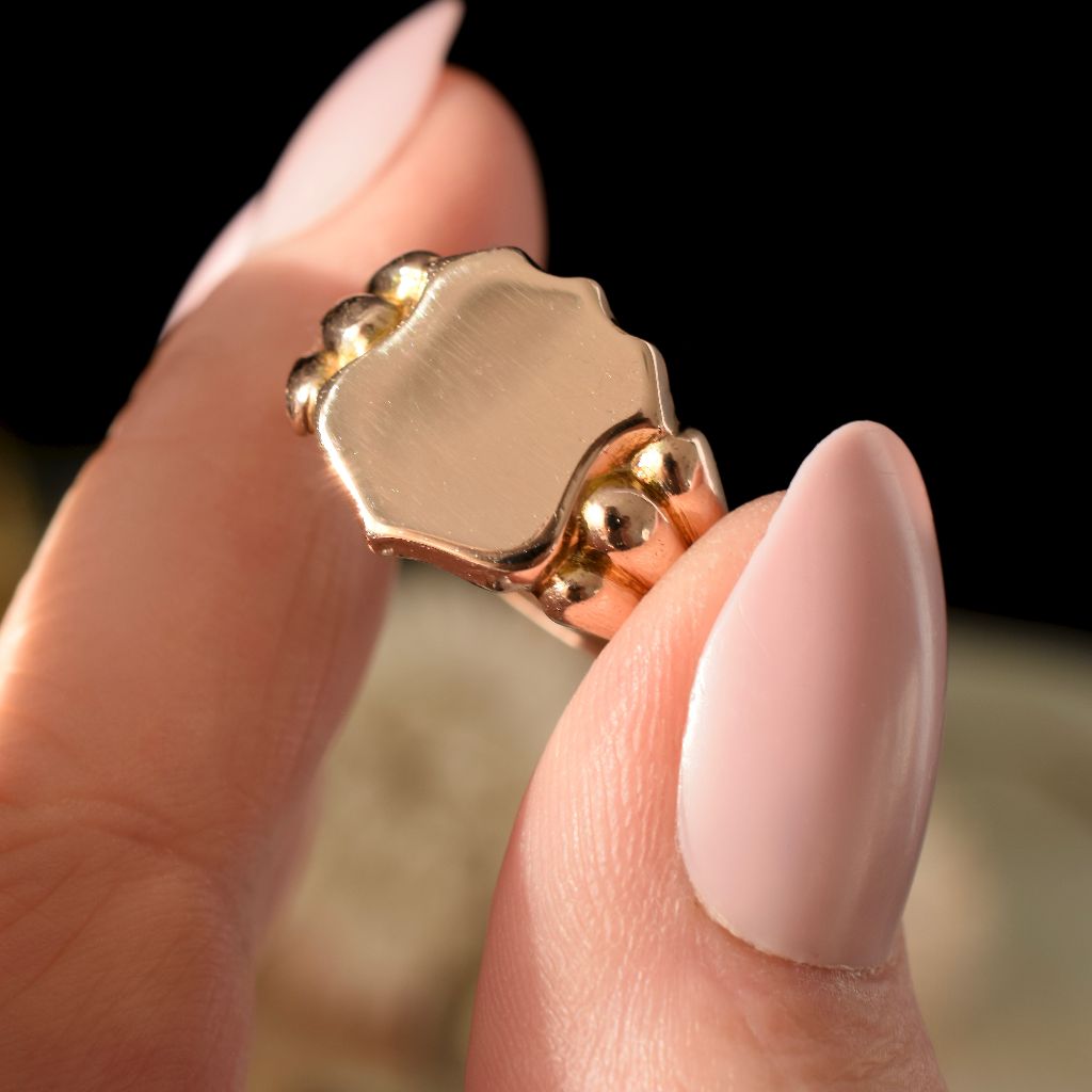 Antique 9ct Rose Gold Shield Ring Hallmarks For Birmingham 1918