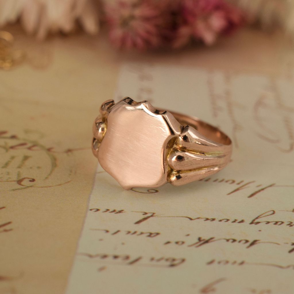 Antique 9ct Rose Gold Shield Ring Hallmarks For Birmingham 1918