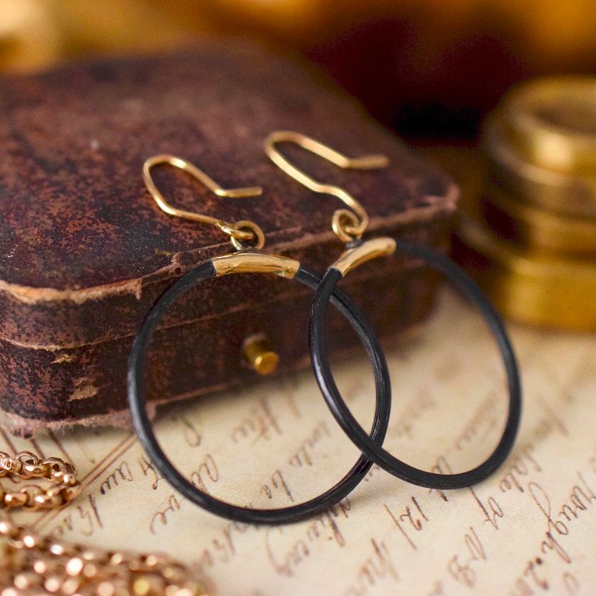 Antique Single Strand Elephant Hair Hoop Earrings Circa 1890