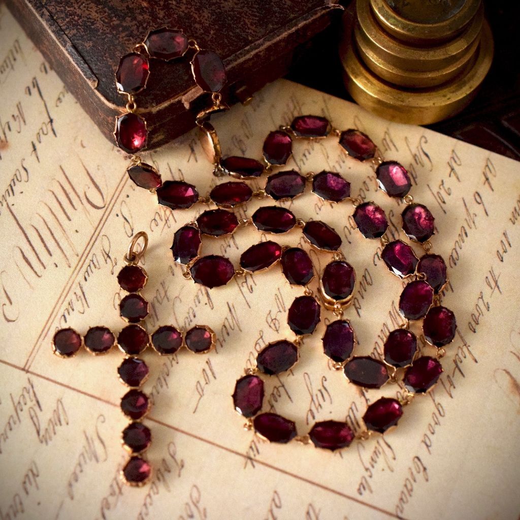 Antique Georgian Natural Garnet Riviere 9ct Gold Necklace Circa 1800