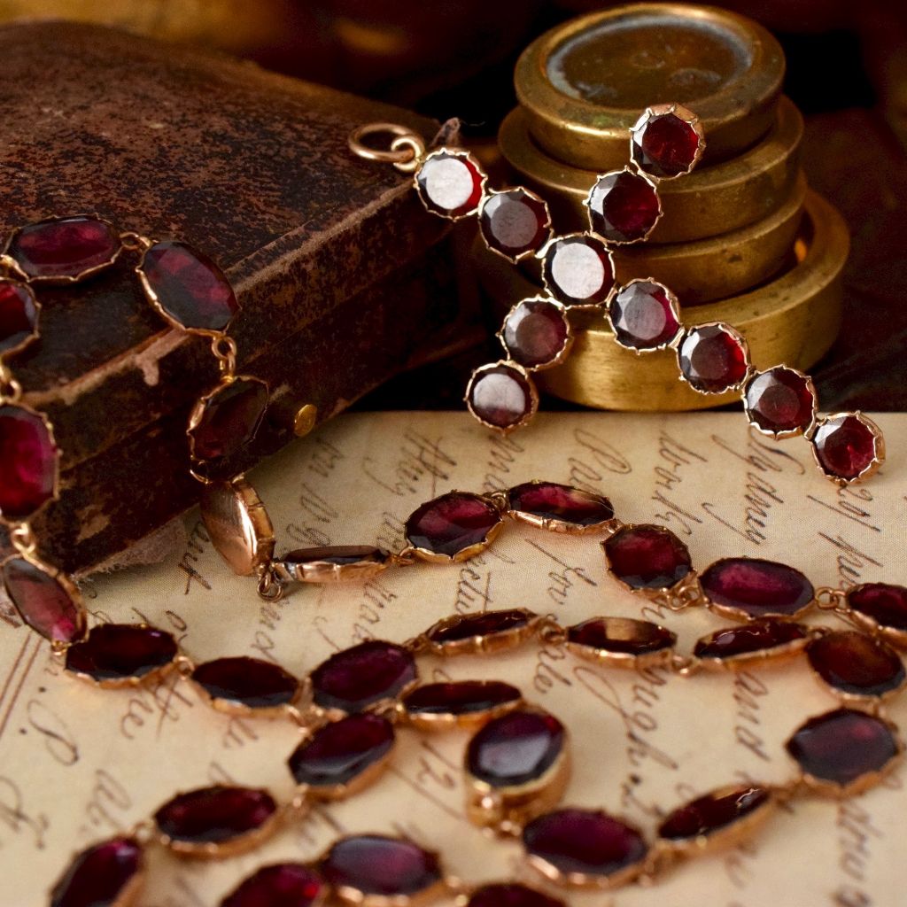 Antique Georgian Natural Garnet Riviere 9ct Gold Necklace Circa 1800