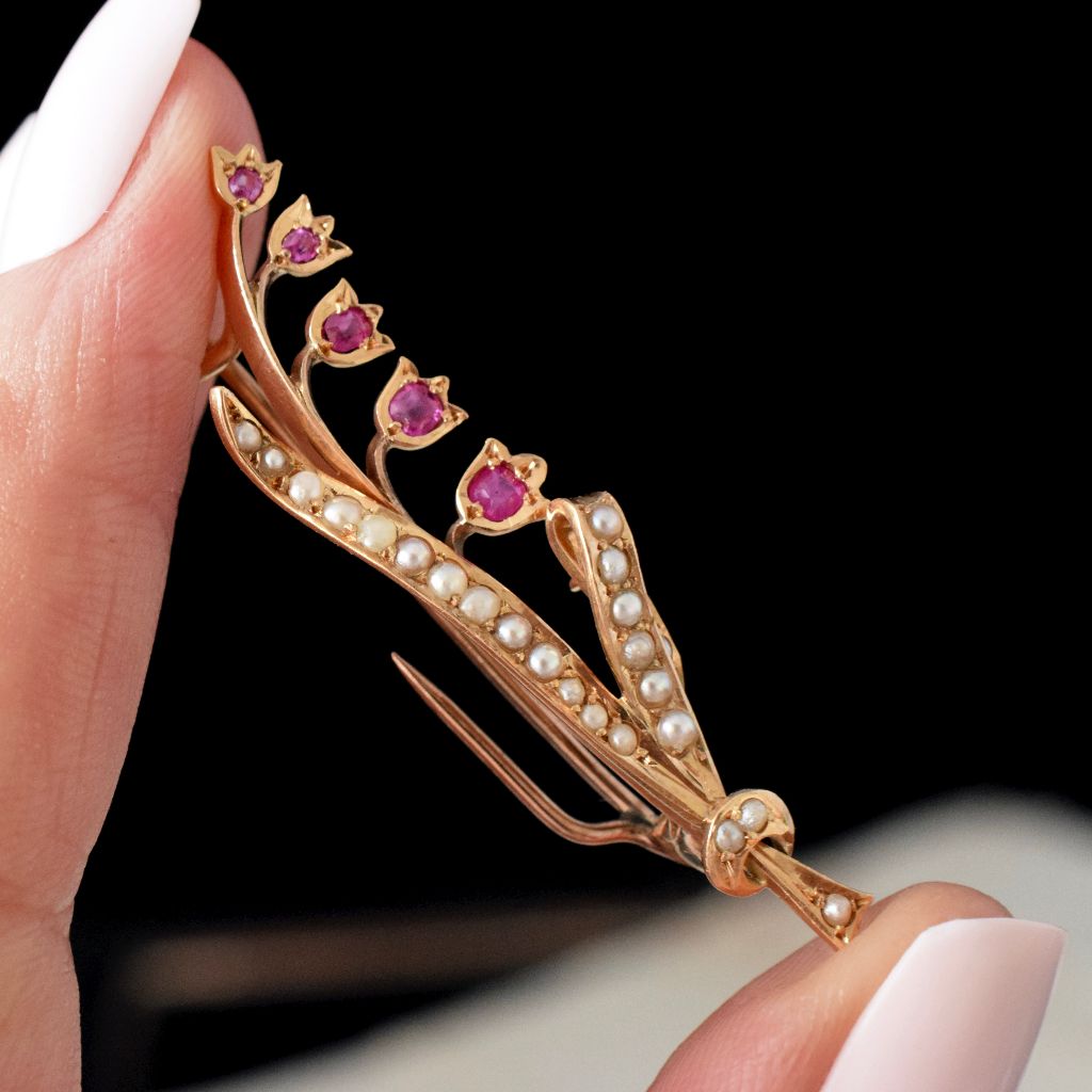 Antique Australian 15ct Natural Ruby Seed Pearl Brooch Circa 1915