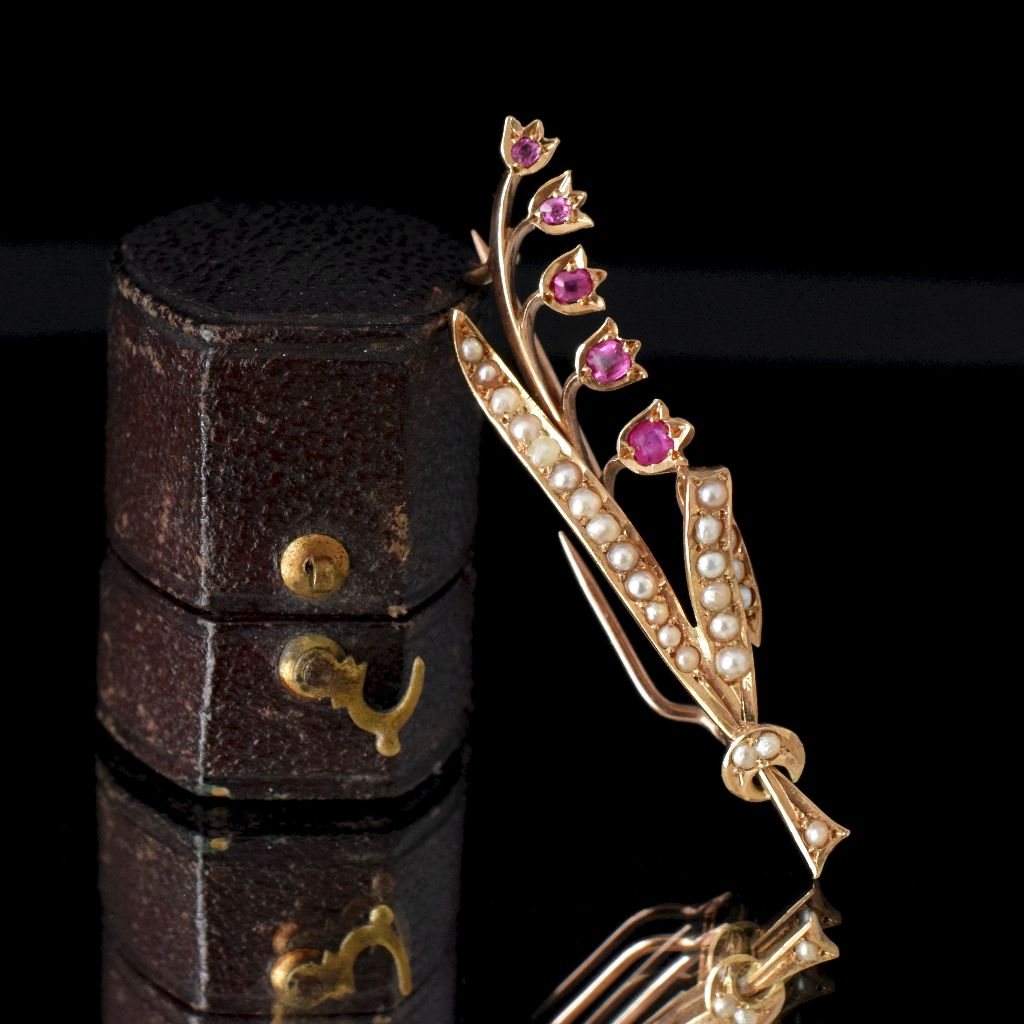 Antique Australian 15ct Natural Ruby Seed Pearl Brooch Circa 1915