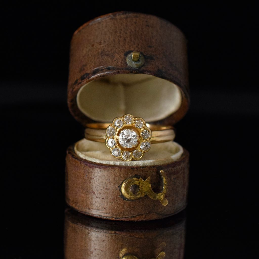 Antique Edwardian 18ct Yellow Gold Diamond Ring By Willis and Sons Circa 1910