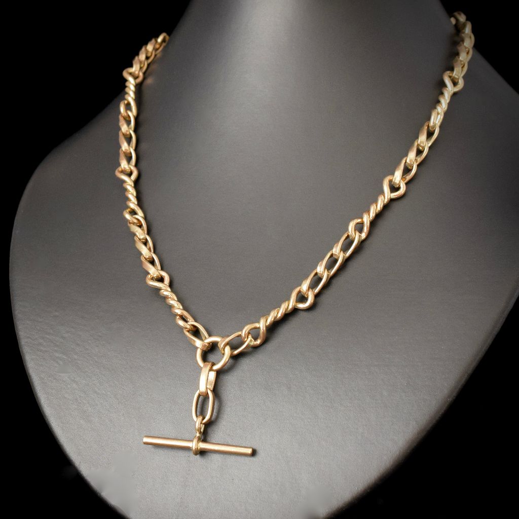 Vintage 9ct Yellow Gold Fancy Link Fob Chain 49.75 Grams
