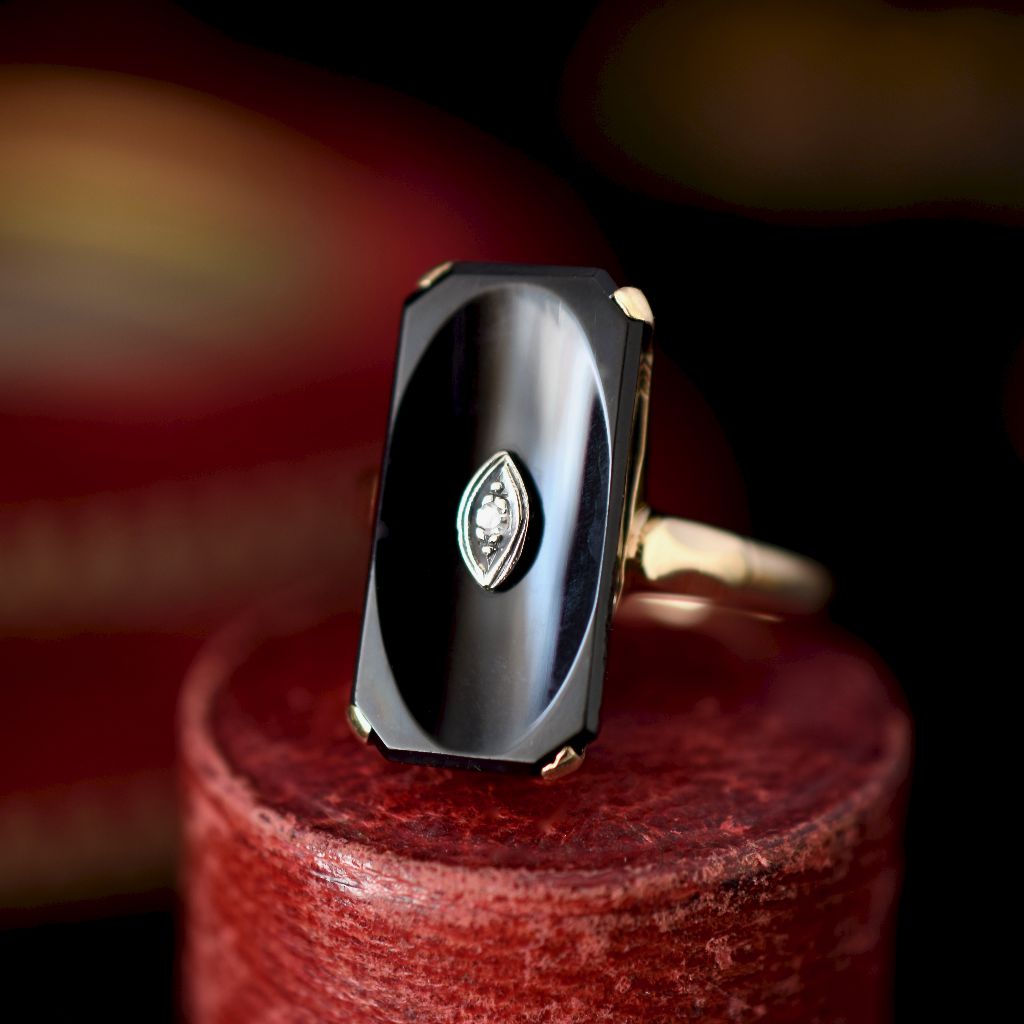 Art Deco 10k Yellow Gold Onyx Diamond ring Circa 1930’s