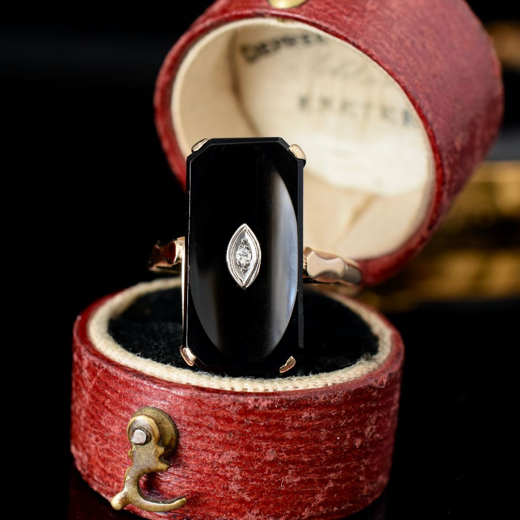Art Deco 10k Yellow Gold Onyx Diamond ring Circa 1930’s