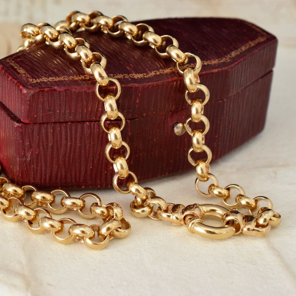 Modern Heavy 9ct Yellow Gold Belcher Chain With Bolt Ring Clasp 53.78 Grams
