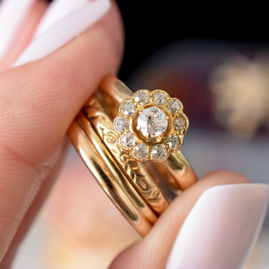 Antique Edwardian 18ct Yellow Gold Diamond Ring By Willis and Sons Circa 1910