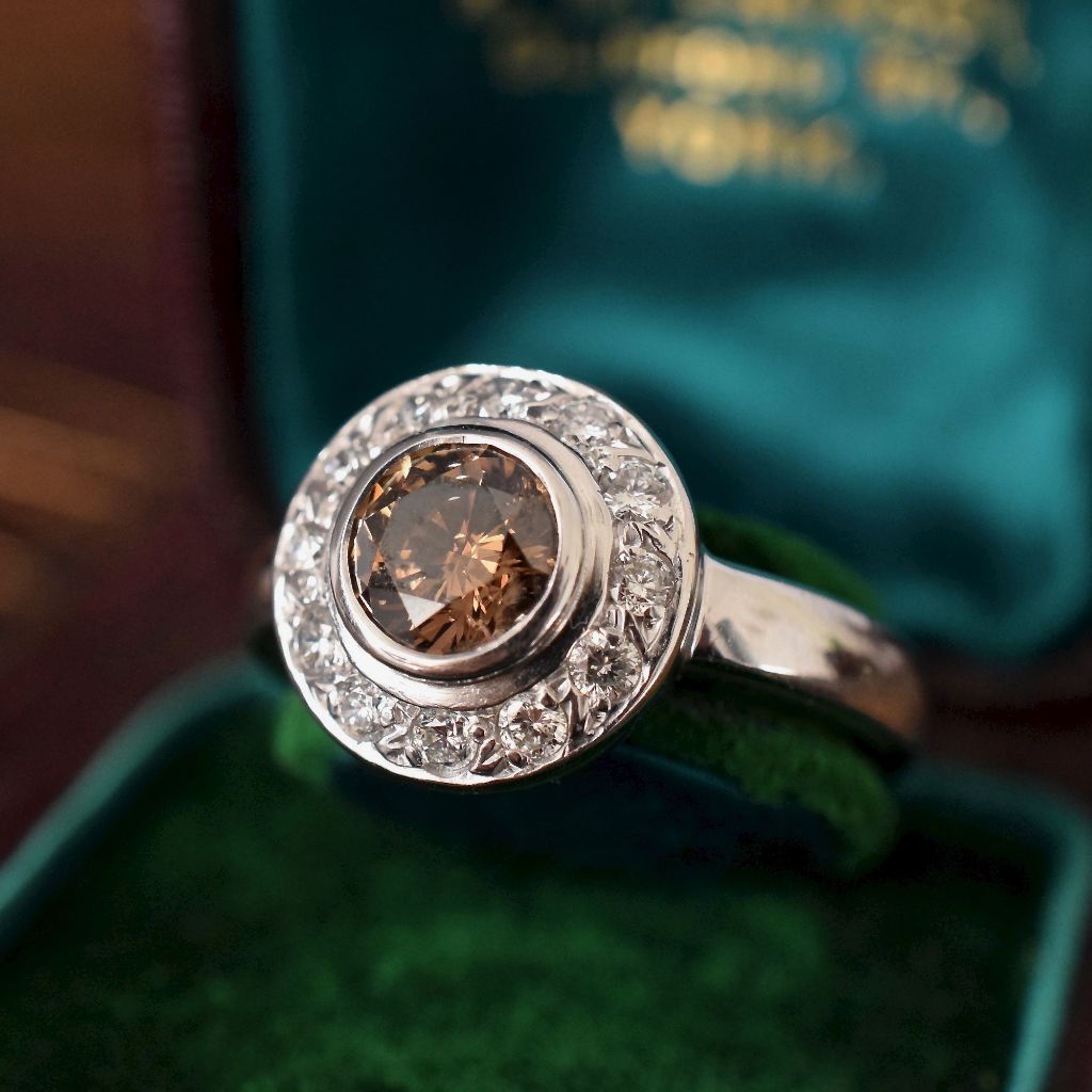 Magnificent 1.0ct Natural Fancy Cognac C5 Diamond Halo 18ct White Gold Ring Valuation $12,620.00