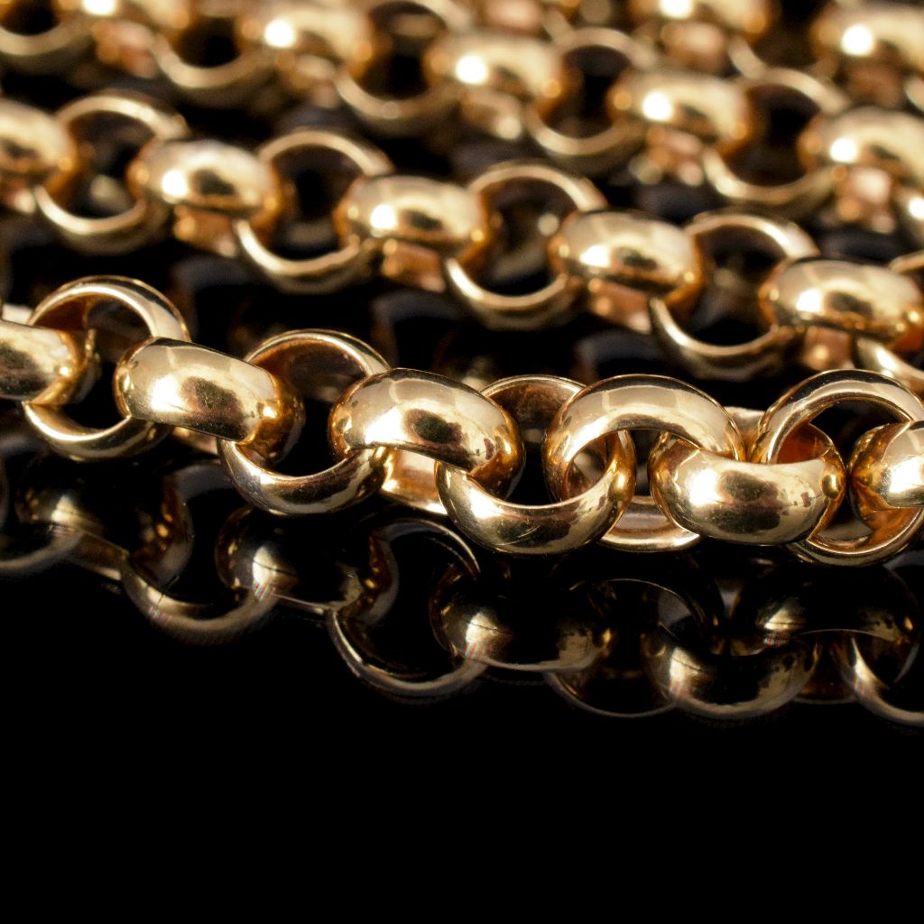 Modern Heavy 9ct Yellow Gold Belcher Chain With Bolt Ring Clasp 53.78 Grams