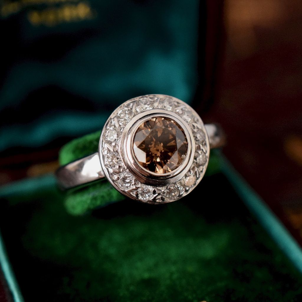 Magnificent 1.0ct Natural Fancy Cognac C5 Diamond Halo 18ct White Gold Ring Valuation $12,620.00