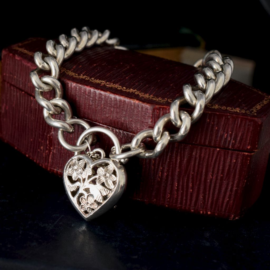 Vintage Heavy Sterling Silver Curblink Padlock Bracelet