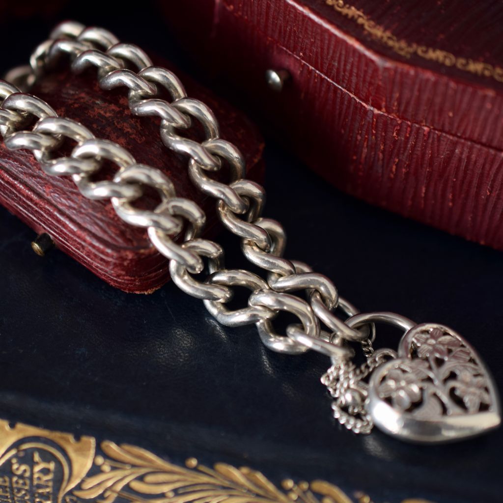 Vintage Heavy Sterling Silver Curblink Padlock Bracelet