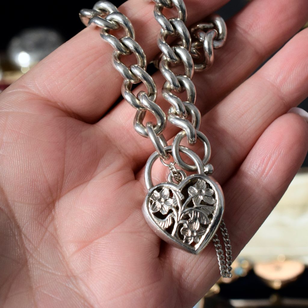 Vintage Heavy Sterling Silver Curblink Padlock Bracelet