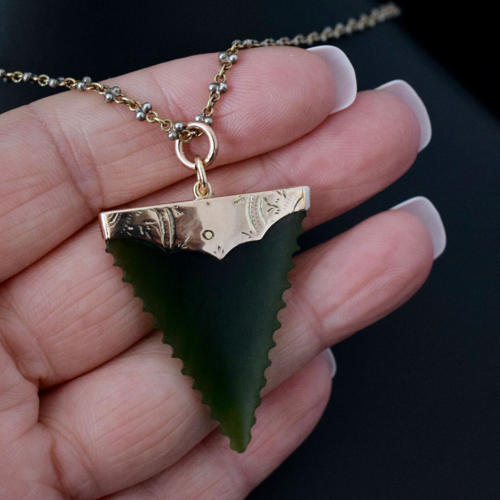Antique 9ct Rose Gold Nephrite Jade/Pounamu Fob Pendant