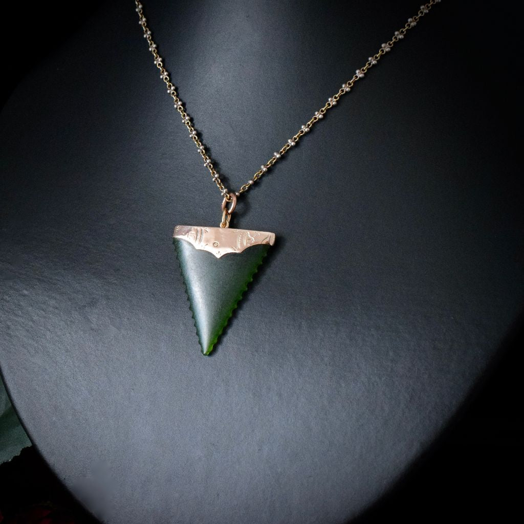 Antique 9ct Rose Gold Nephrite Jade/Pounamu Fob Pendant