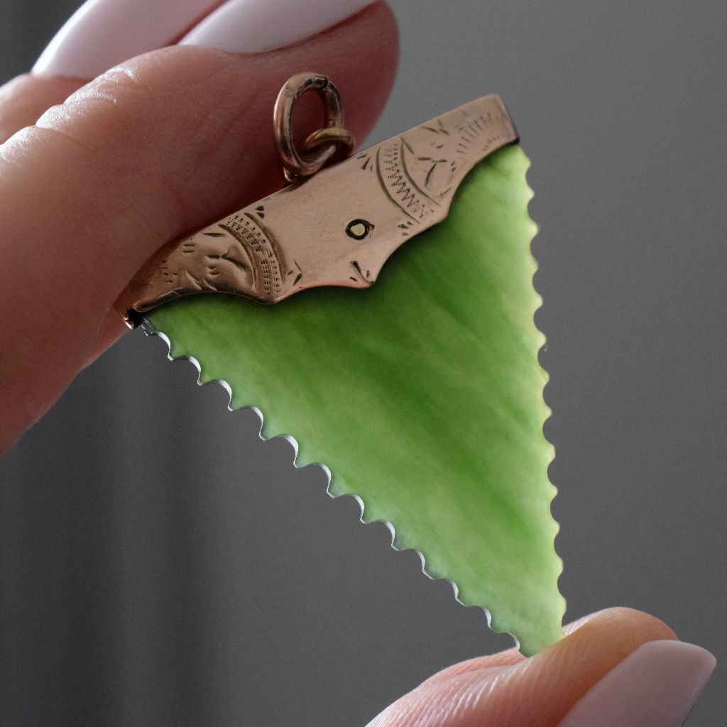 Antique 9ct Rose Gold Nephrite Jade/Pounamu Fob Pendant