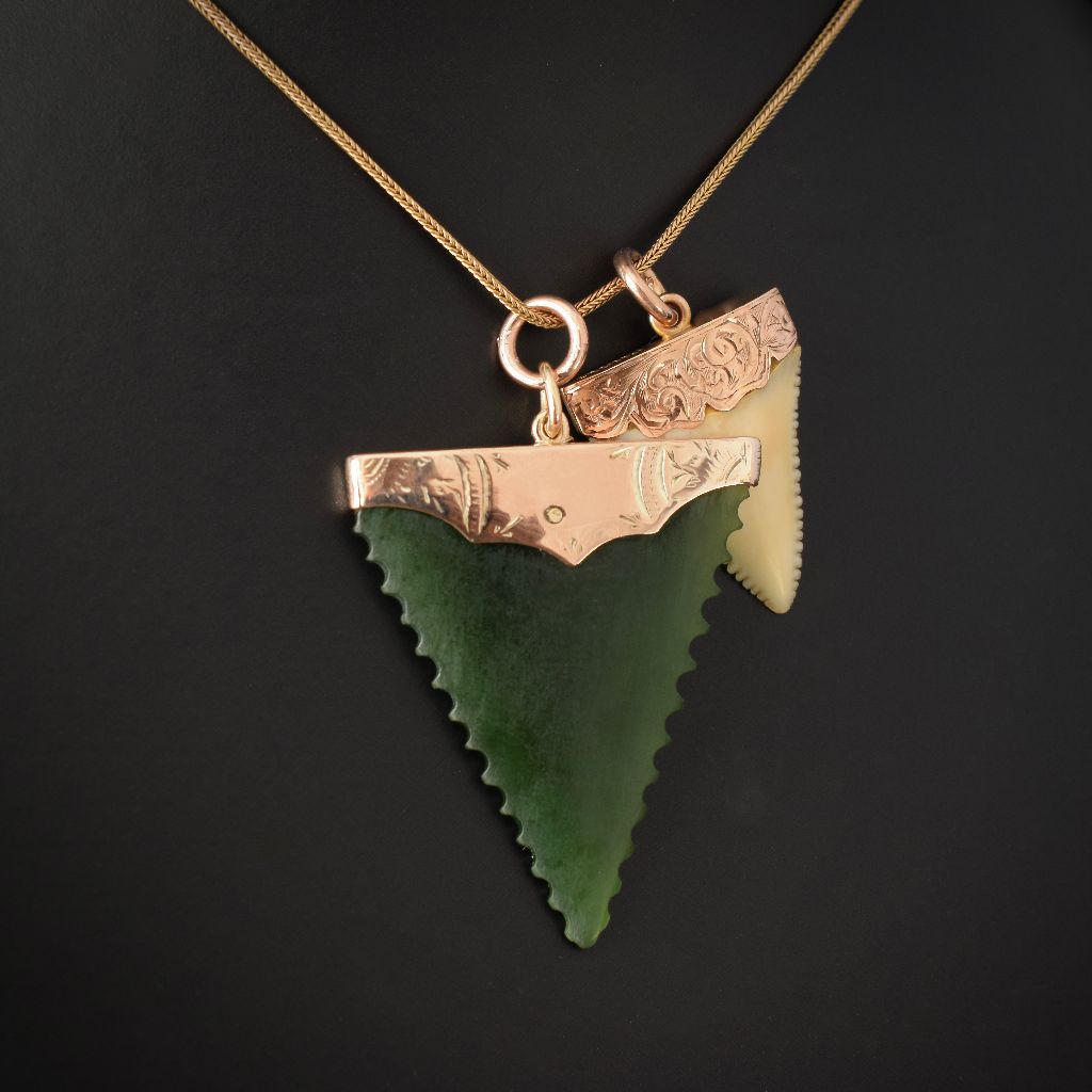 Antique 9ct Rose Gold Nephrite Jade/Pounamu Fob Pendant
