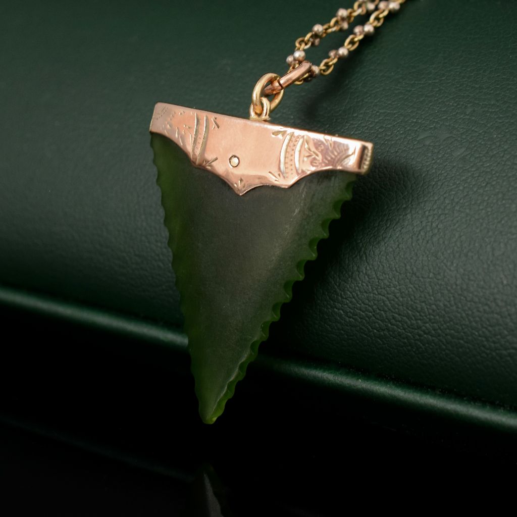 Antique 9ct Rose Gold Nephrite Jade/Pounamu Fob Pendant